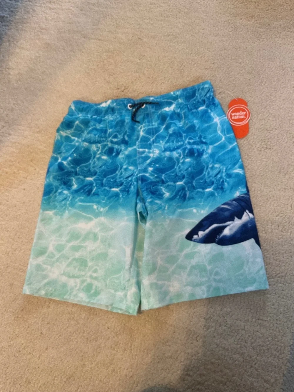 WONDER NATION BOYS SWIM SHORTS SHARK LARGE 10/12 NWT